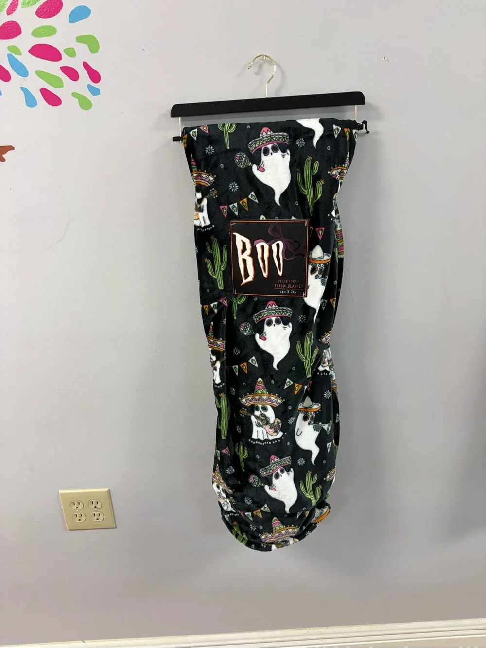 Halloween Boo Ghost cactus Throw Blanket - Black